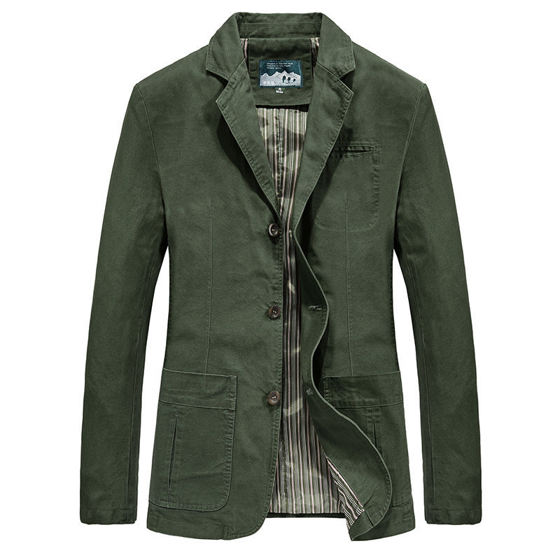 Men's casual canvas blazer in worker style with flap pockets and striped lining Chichicherry