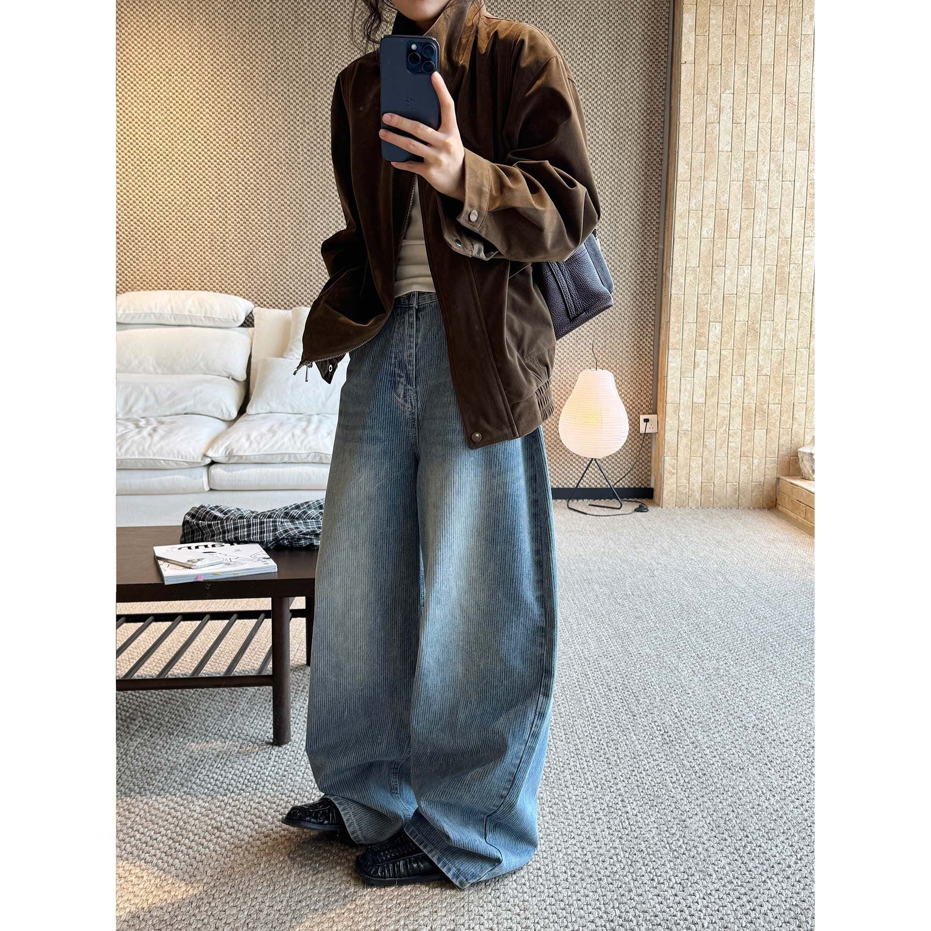 Women's Wide Cord Trousers with High Waist and Wide Leg Chichicherry