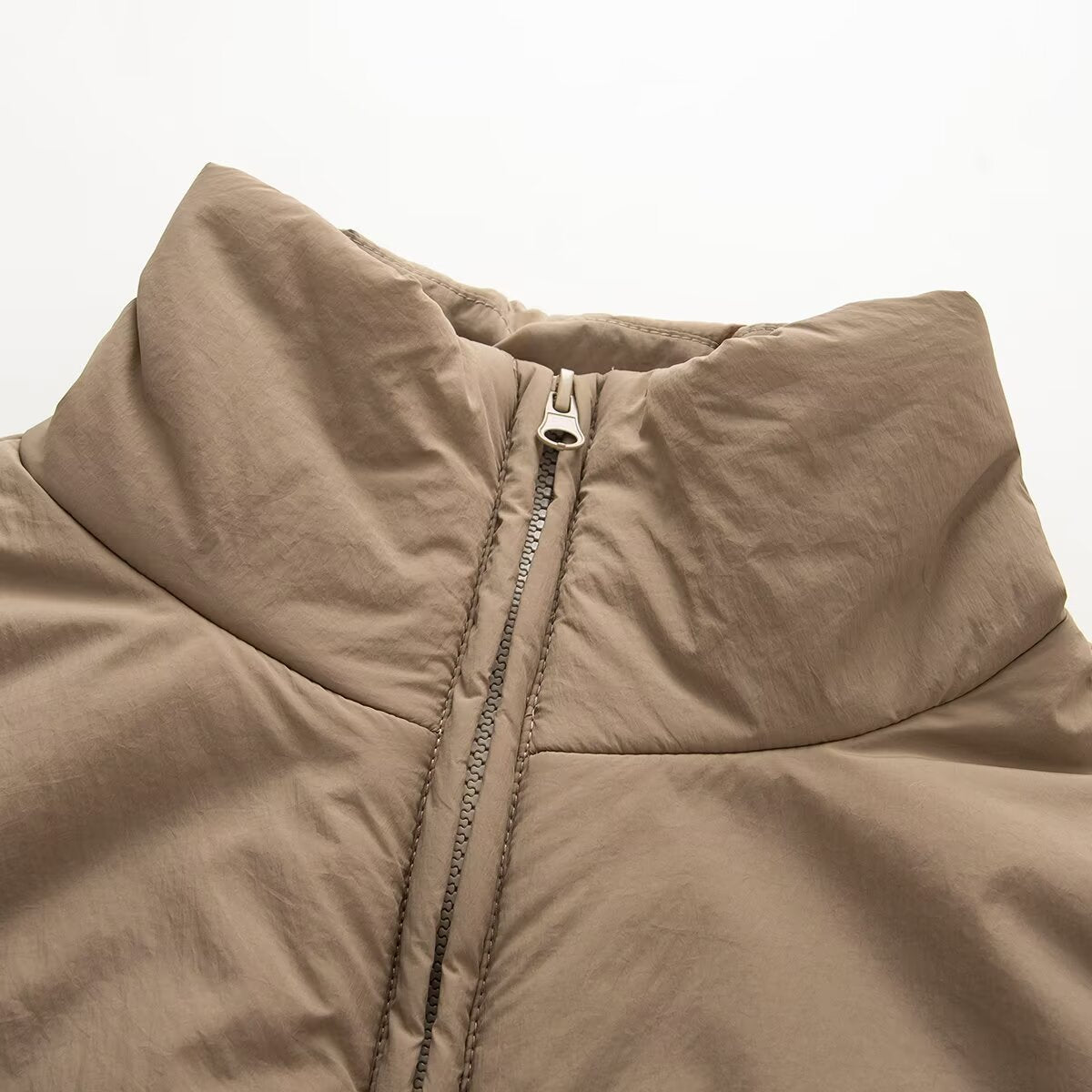 Women's Short Quilted Jacket with High Stand-Up Collar and Zipper Pockets Chichicherry