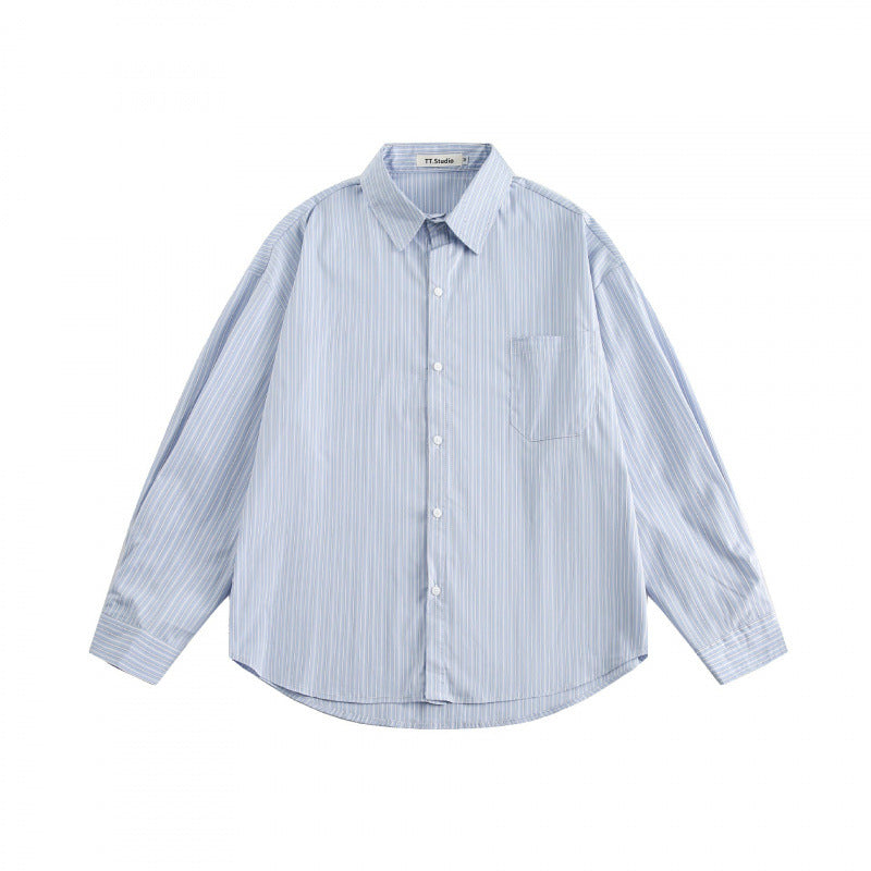 Men's loosely falling boxy shirt with fine pinstripes and chest pocket Chichicherry