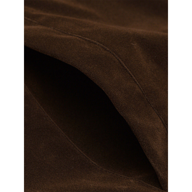 Men's short jacket made of suede look with decorative shoulder buckles and concealed zipper Chichicherry