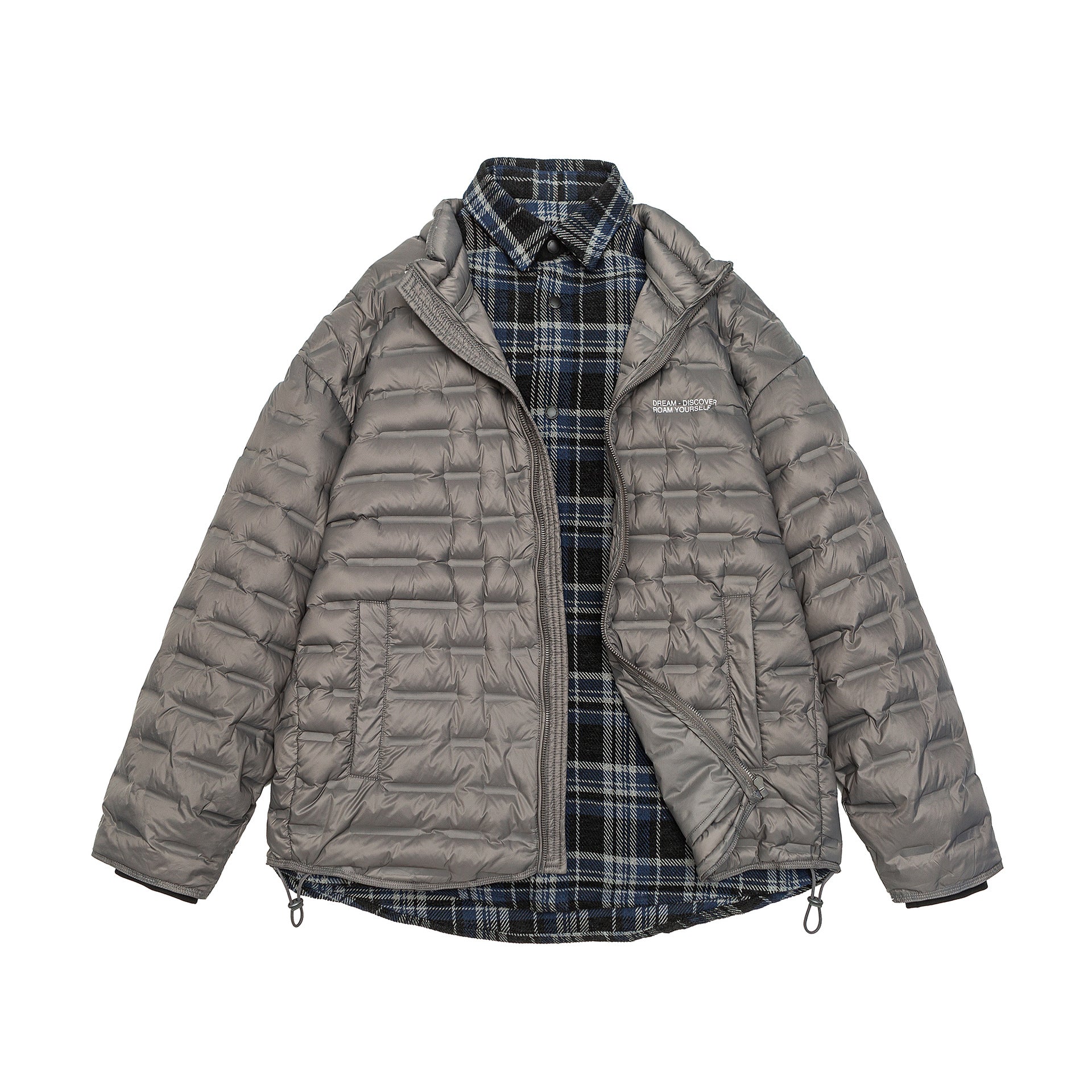 Men's lightweight quilted hybrid jacket with checked lining and drawstring Chichicherry