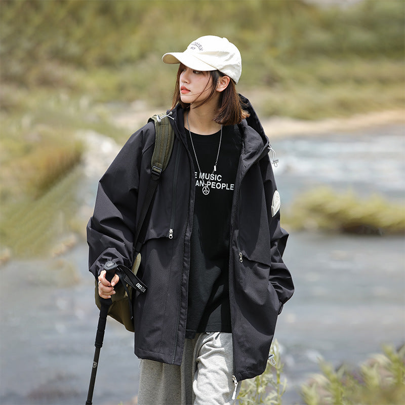Damen Leichte Wasserabweisende Oversized Funktions-Outdoorjacke mit Kapuze Chichicherry