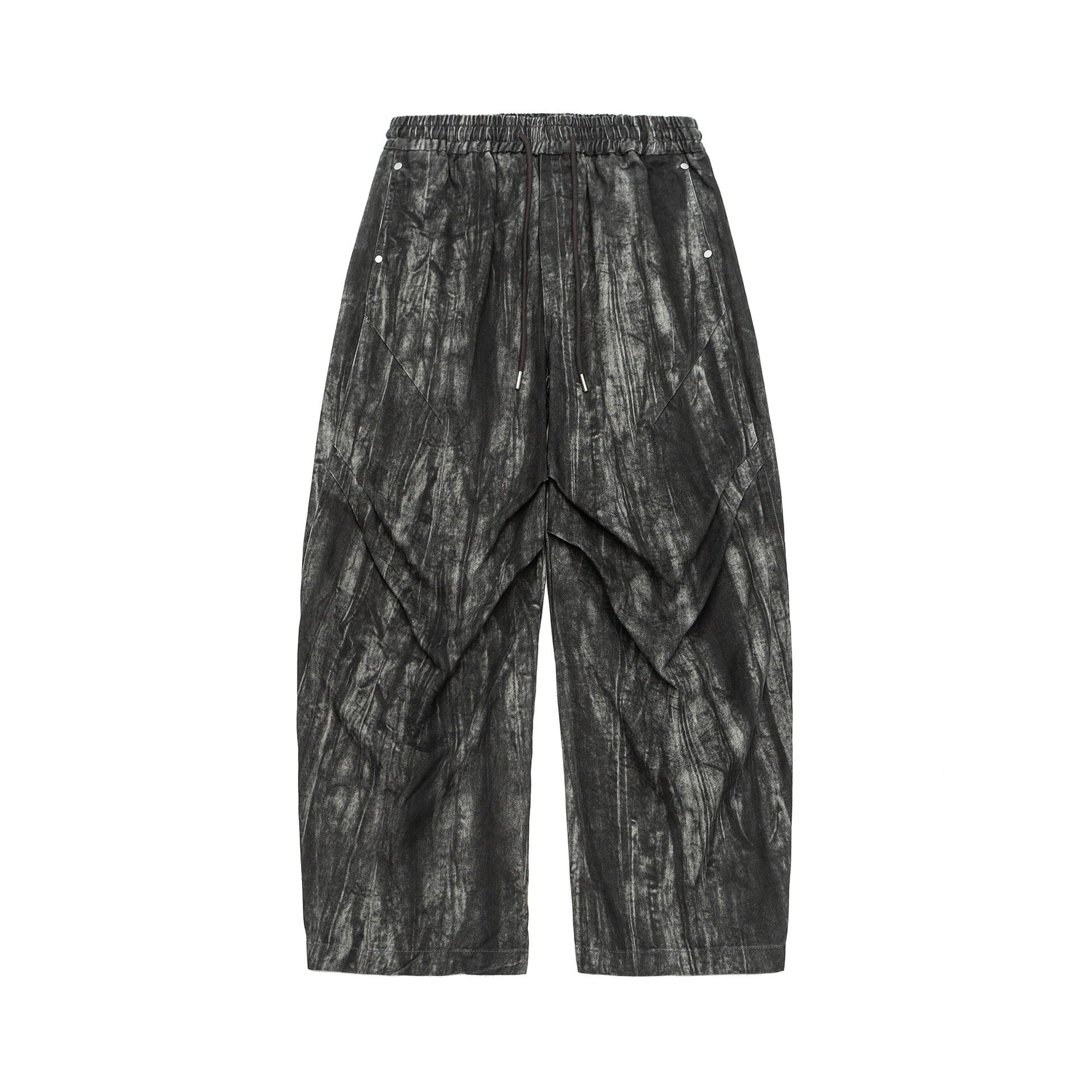 Men's Asymmetrical Harem Pants with Pleated Layers and Drawstring Chichicherry