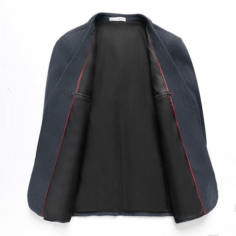 Men's Modern Business Blazer with Subtle Herringbone Pattern and Patch Pockets Chichicherry