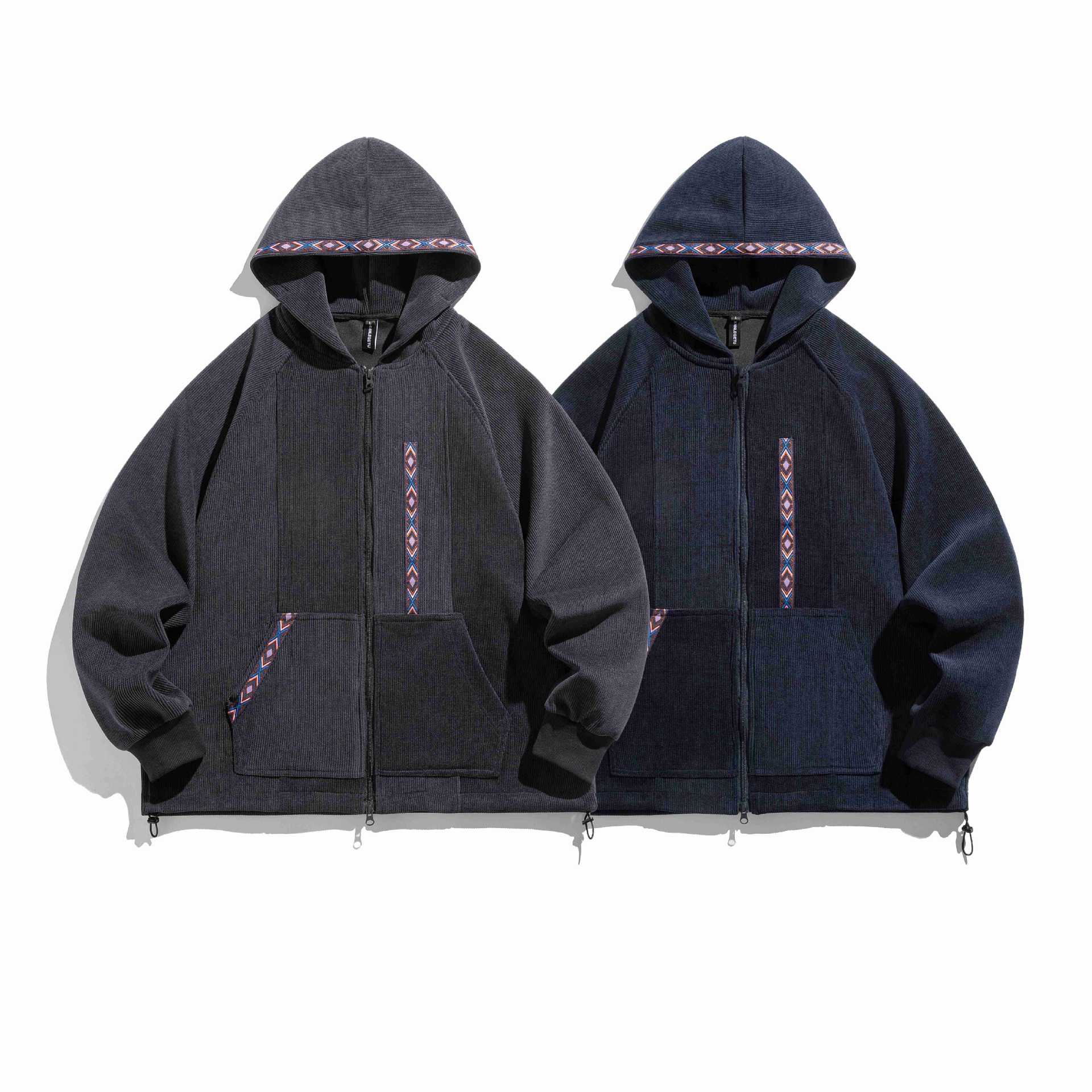 Unisex Oversize Hooded Zip Jacket made of ribbed French Terry with decorative tape Chichicherry