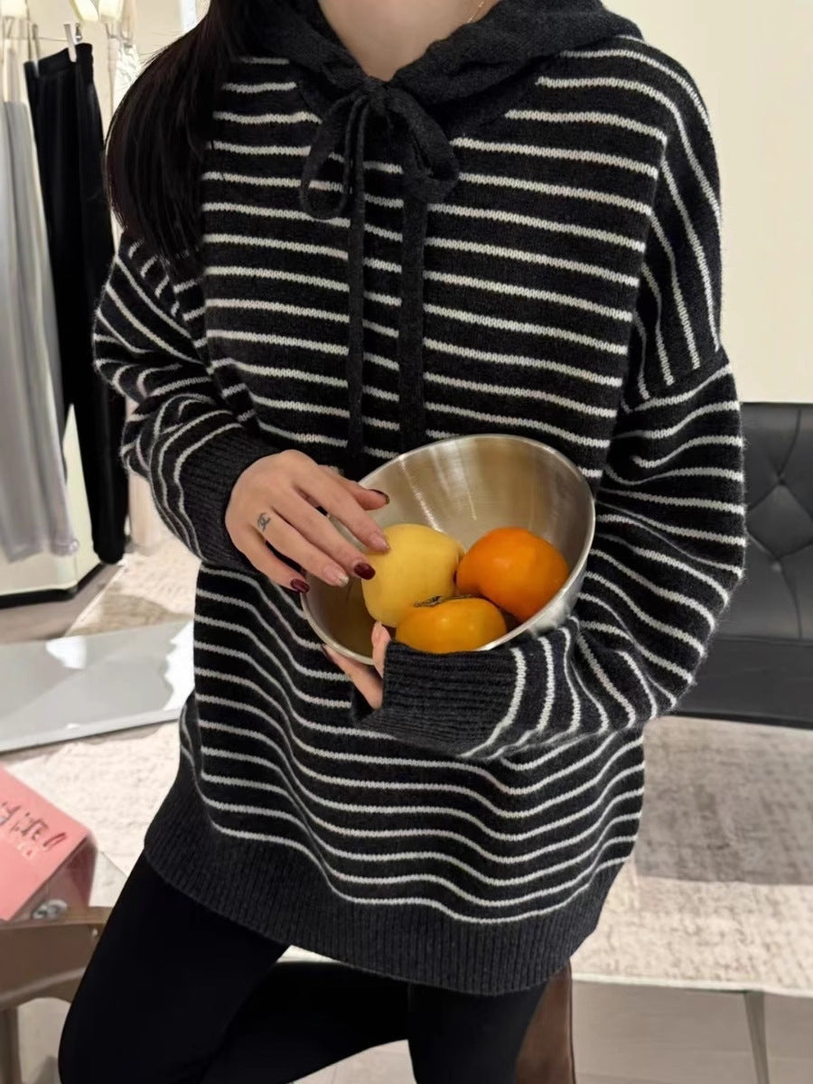 Ladies oversized hoodie made of soft fine knit with maritime stripe pattern Chichicherry