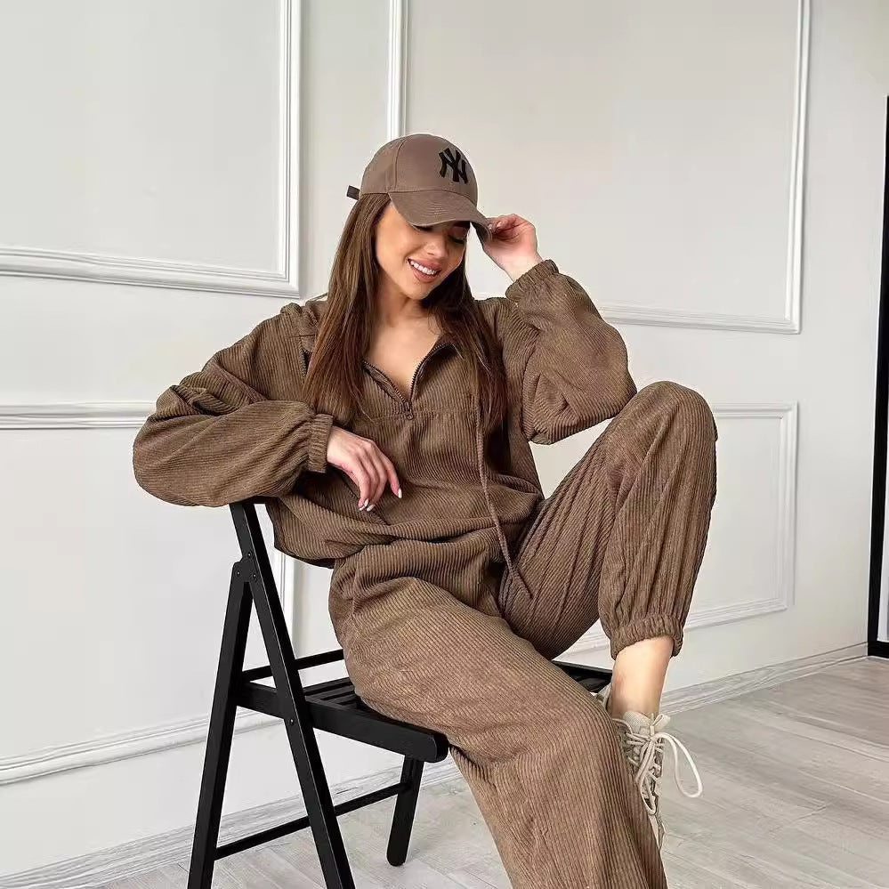 Damen Cordstoff Loungewear-Set mit Kapuzenpullover und Jogginghose Chichicherry