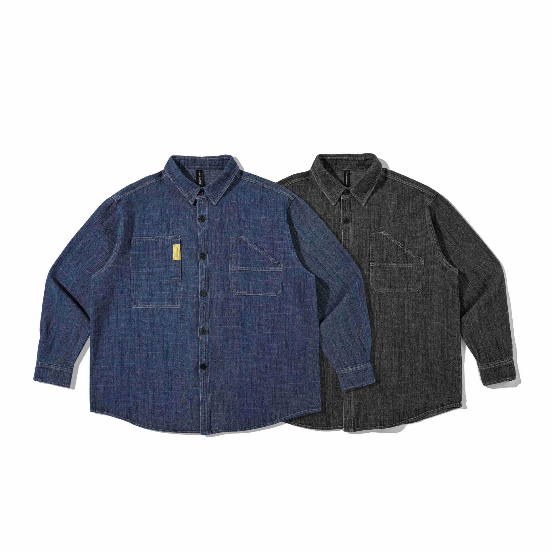 Men's sturdy denim worker overshirt with chest pockets and shirt collar Chichicherry