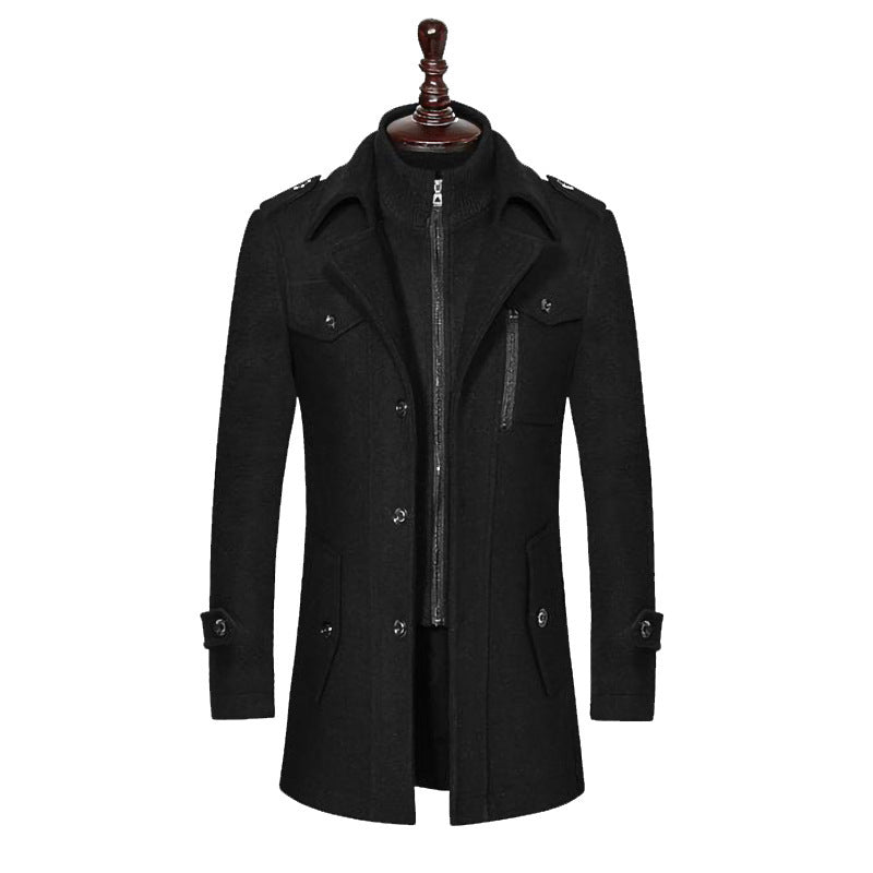 Men's wool blend short coat with integrated stand collar inner jacket and patch pockets Chichicherry