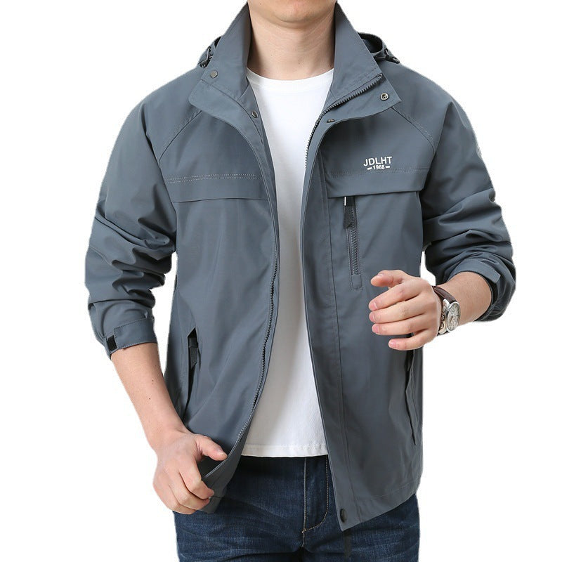Men's Lightweight Softshell Utility Jacket with Hood, Windproof Shell and Multiple Pockets Chichicherry