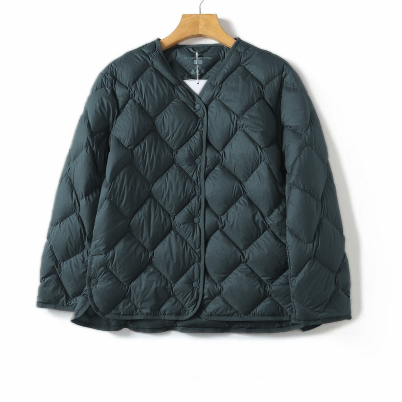 Women's Quilted Short Jacket with Diamond Quilting, Round Neckline and Press Studs Chichicherry