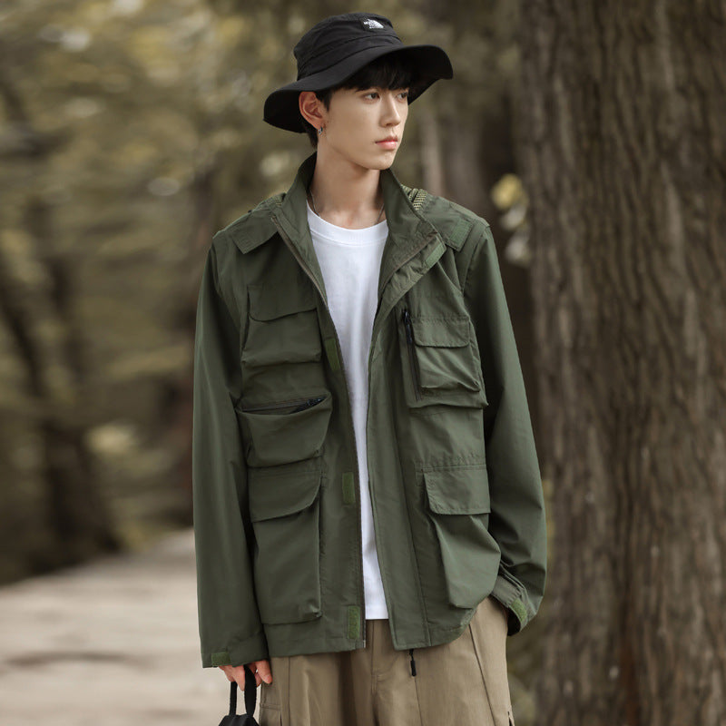 Men's lightweight multifunctional field jacket with numerous utility pockets and ventilation details Chichicherry