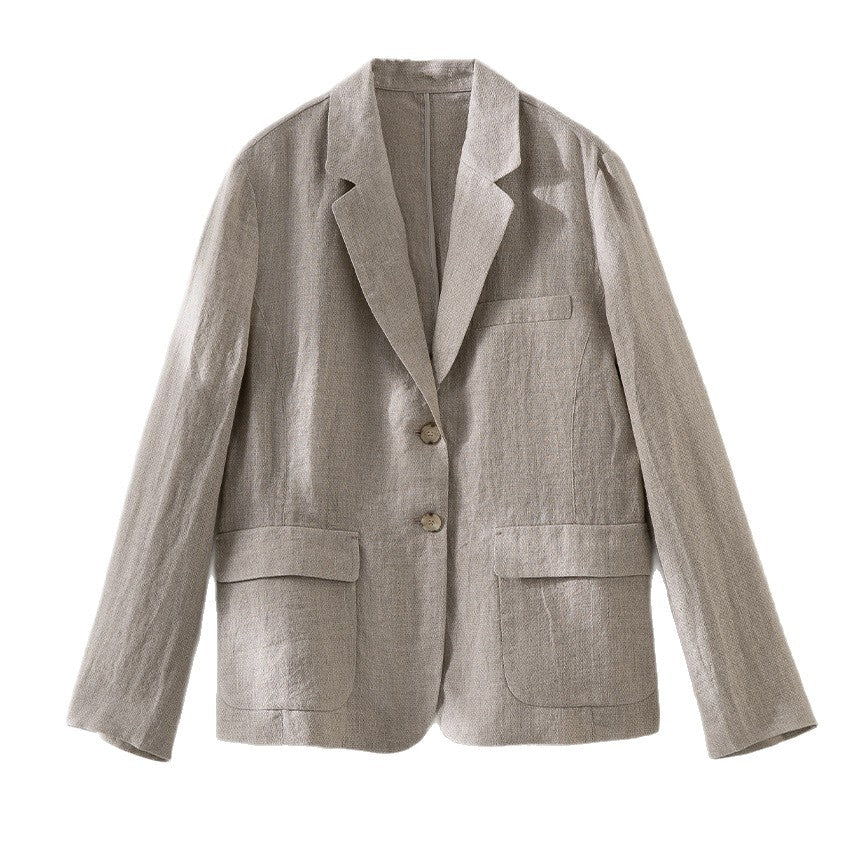 Women's linen blazer with patch pockets, casual fit and lapel collar Chichicherry