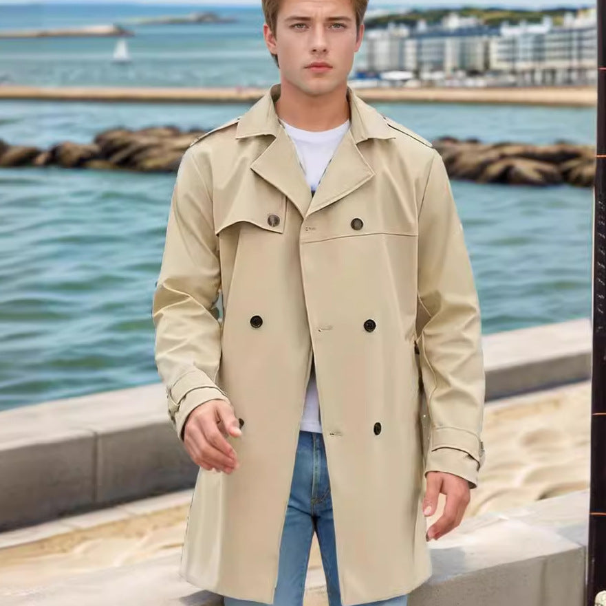 Men's Lightweight Double-Breasted Trench Coat with Water-Repellent Coating Chichicherry