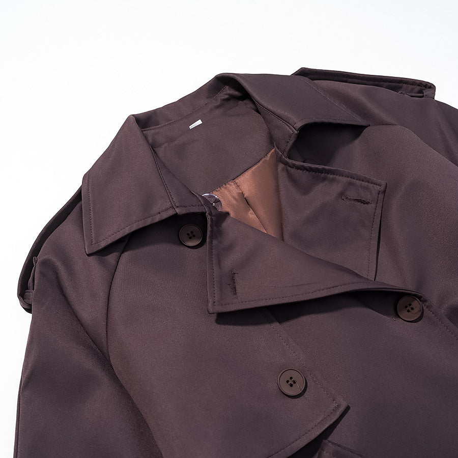 Women Longer tailored trench coat with tie belt and double-breasted button placket Chichicherry