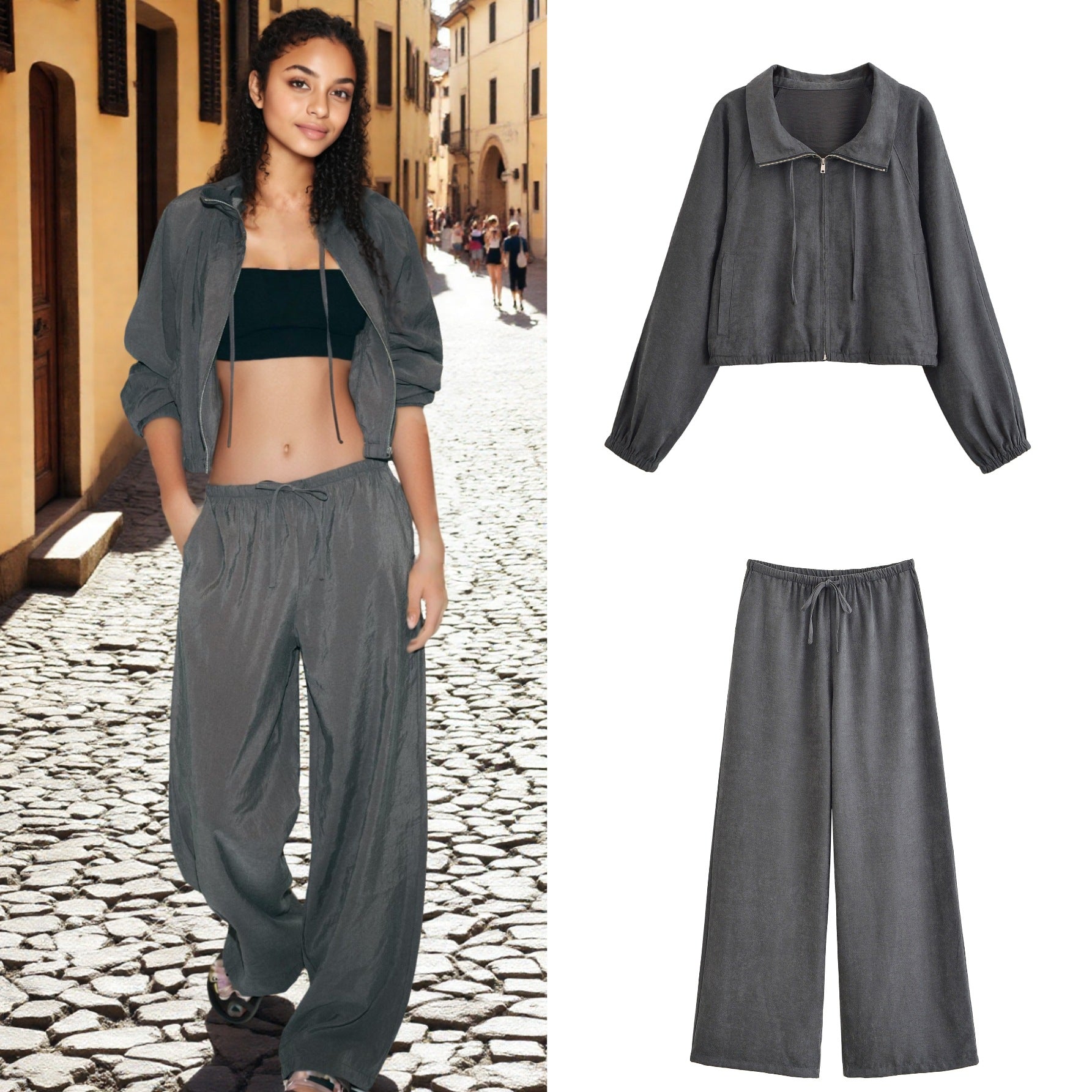 Women's Comfortable Palazzo Pants in Velvet Look with Elastic Tunnel Drawstring Waist and Wide Leg Chichicherry