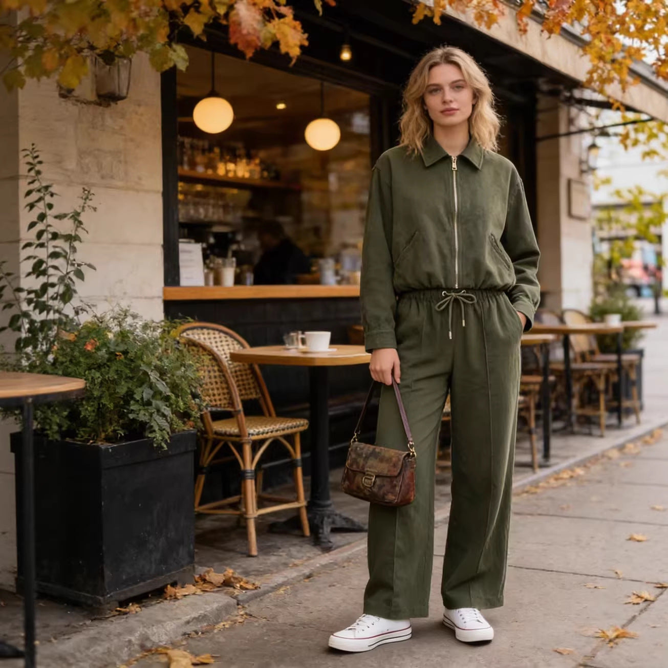 Ladies cropped blouson jacket in velour look with shirt collar, elastic hem and side pockets Chichicherry