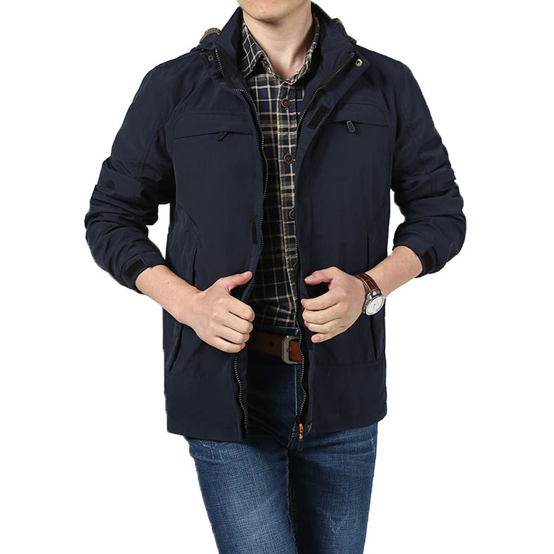 Men's Lightweight Utility Field Jacket with Hood, Zipper, and Multifunction Pockets Chichicherry