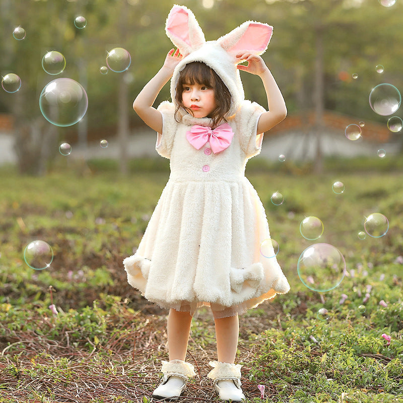 Girl plush bunny costume with hood and large ears detail Chichicherry