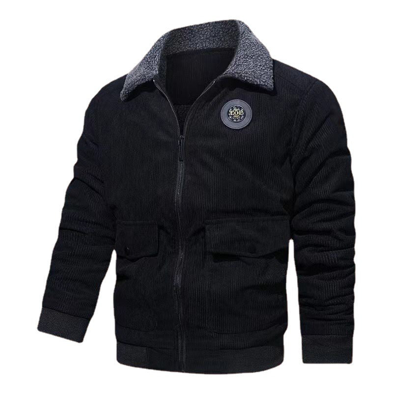 Men's cord jacket with teddy lining, flap pockets, and stand-up collar Chichicherry