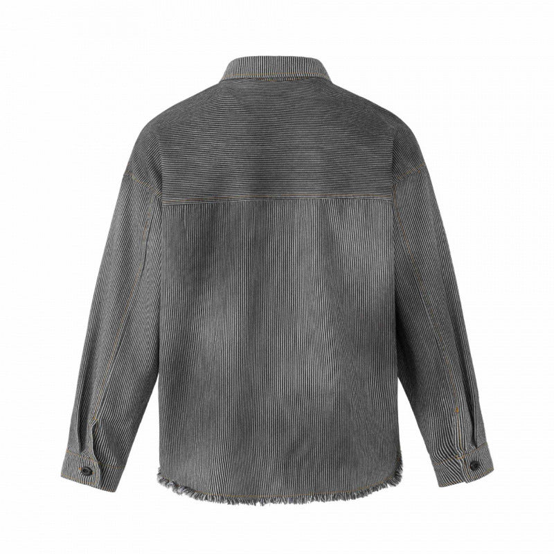 Unisex Boxy Overshirt Jacket made of Fine Cord with Used Effect, Fringes and Button Placket Chichicherry