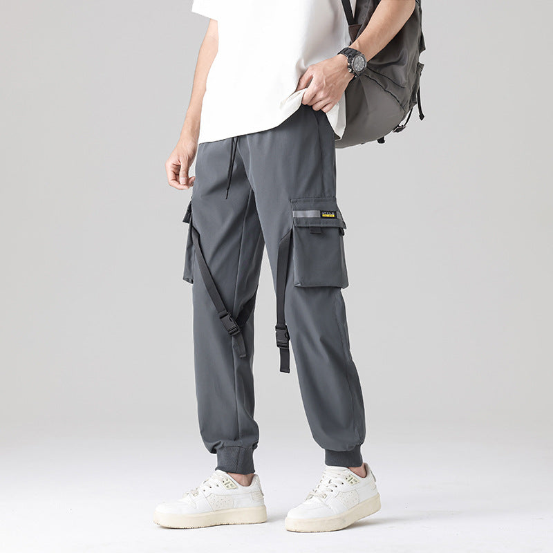 Men's Tech-Utility Cargo Pants with multifunctional leg pockets, adjustable straps & elastic cuffs Chichicherry
