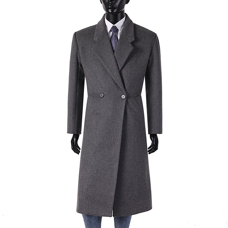 Men's Maxi Length Wool Coat in a minimalist cut with narrow lapels and side pockets Chichicherry