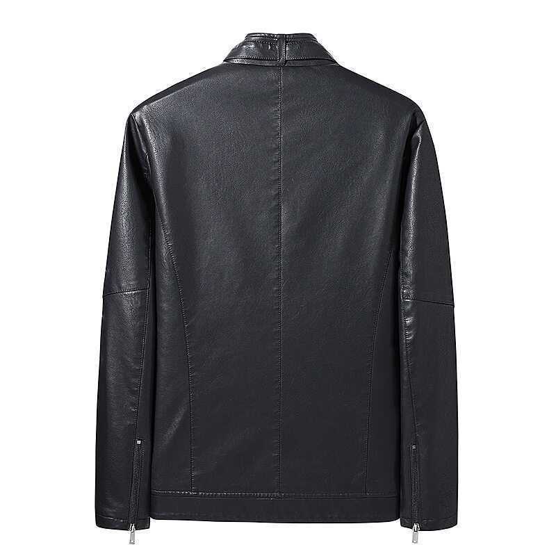 Men's Faux Leather Jacket in Moto Style with Stand Collar and Full Zip Chichicherry