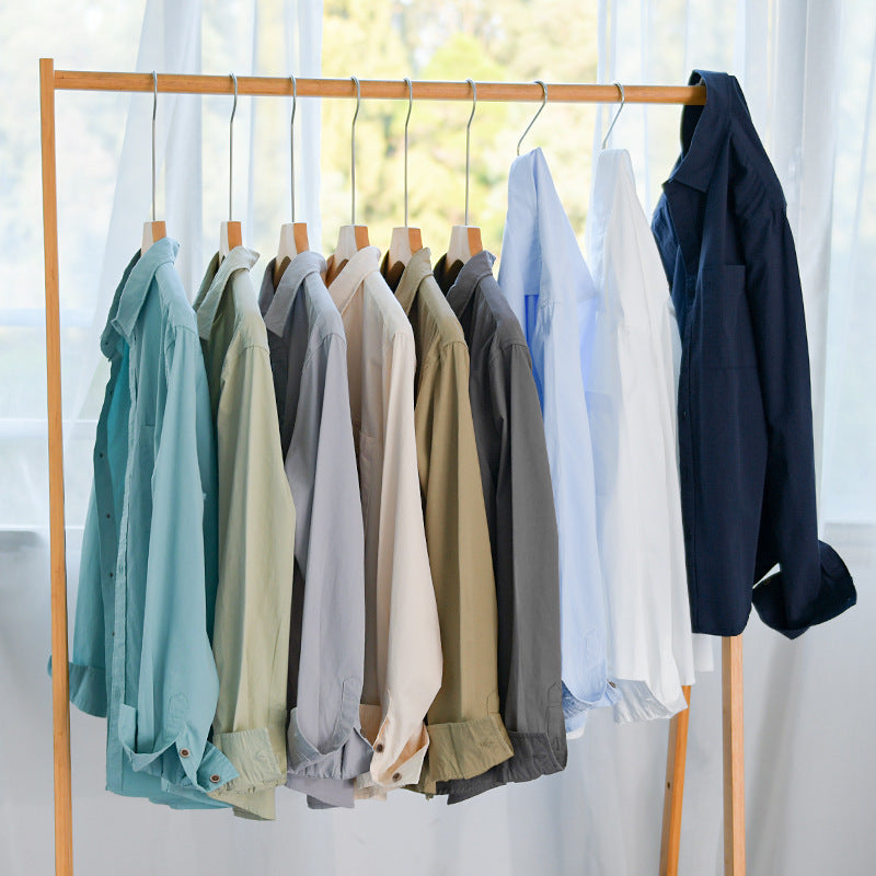 Men's Lightweight Cotton Layering Overshirt with Kent Collar, Wooden Buttons, and Patch Chest Pocket Chichicherry