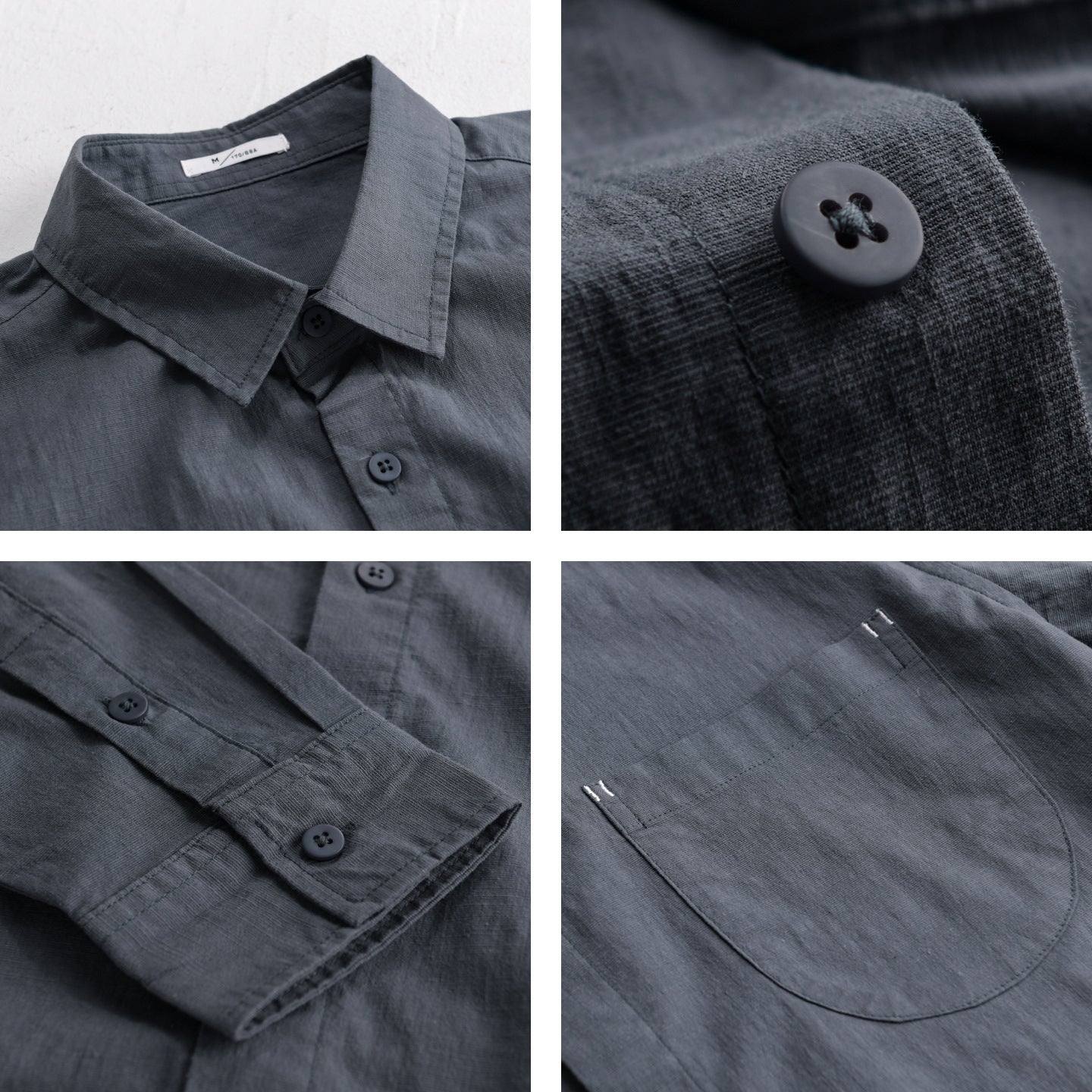 Men's layering shirt in overshirt style made of cotton-linen with Kent collar and applied round pocket Chichicherry
