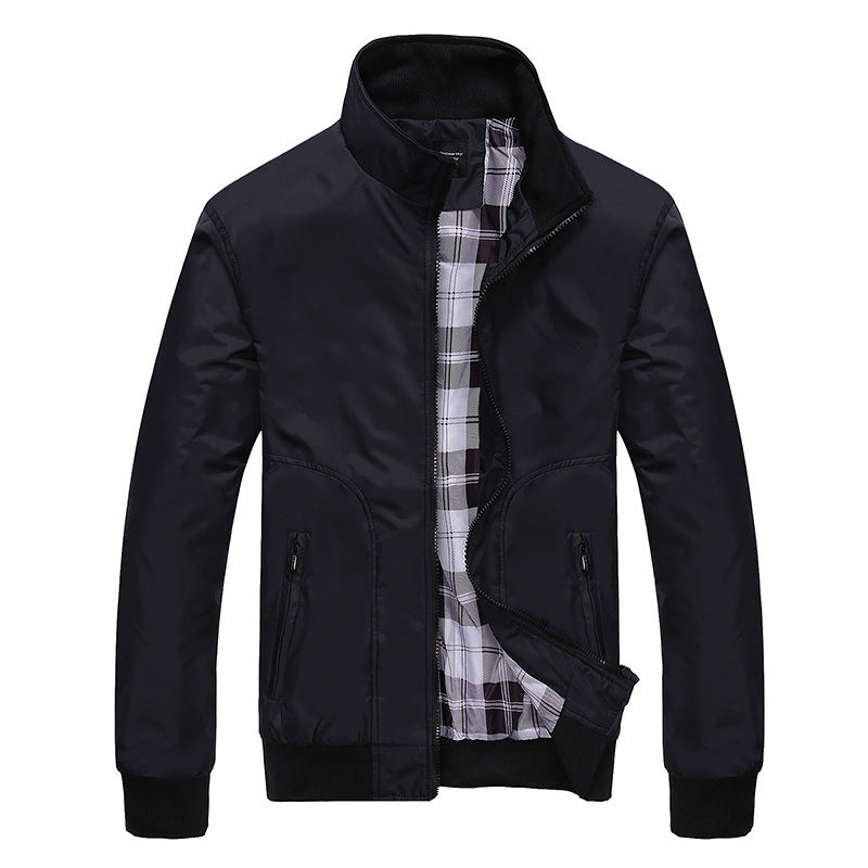 Men's lightweight nylon bomber with checkered lining, high stand collar and zip pockets Chichicherry