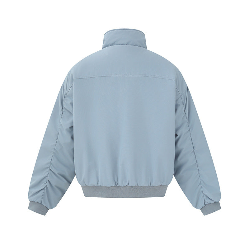 Unisex Boxy-Bomber Jacket with High Stand Collar and Elastic Hem Chichicherry