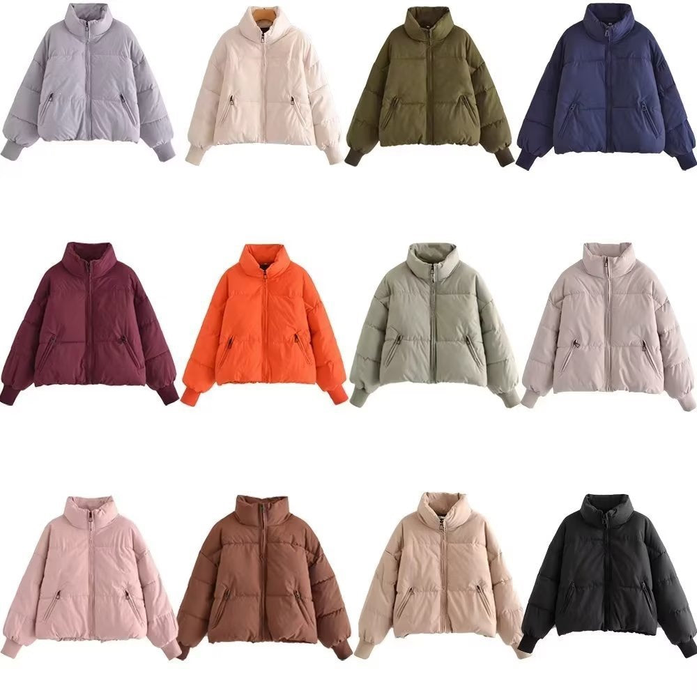 Women's Short Quilted Puffer with High Standing Collar and Ribbed Cuffs Chichicherry
