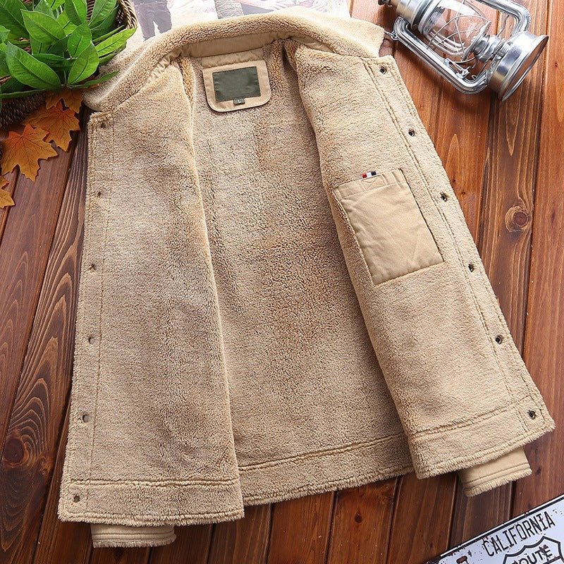 Men's Padded Canvas Trucker Jacket with Sherpa Lining and Shirt Collar Chichicherry