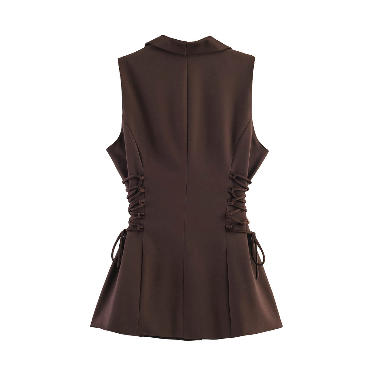 Women's sleeveless double-breasted blazer vest with waist lacing Chichicherry