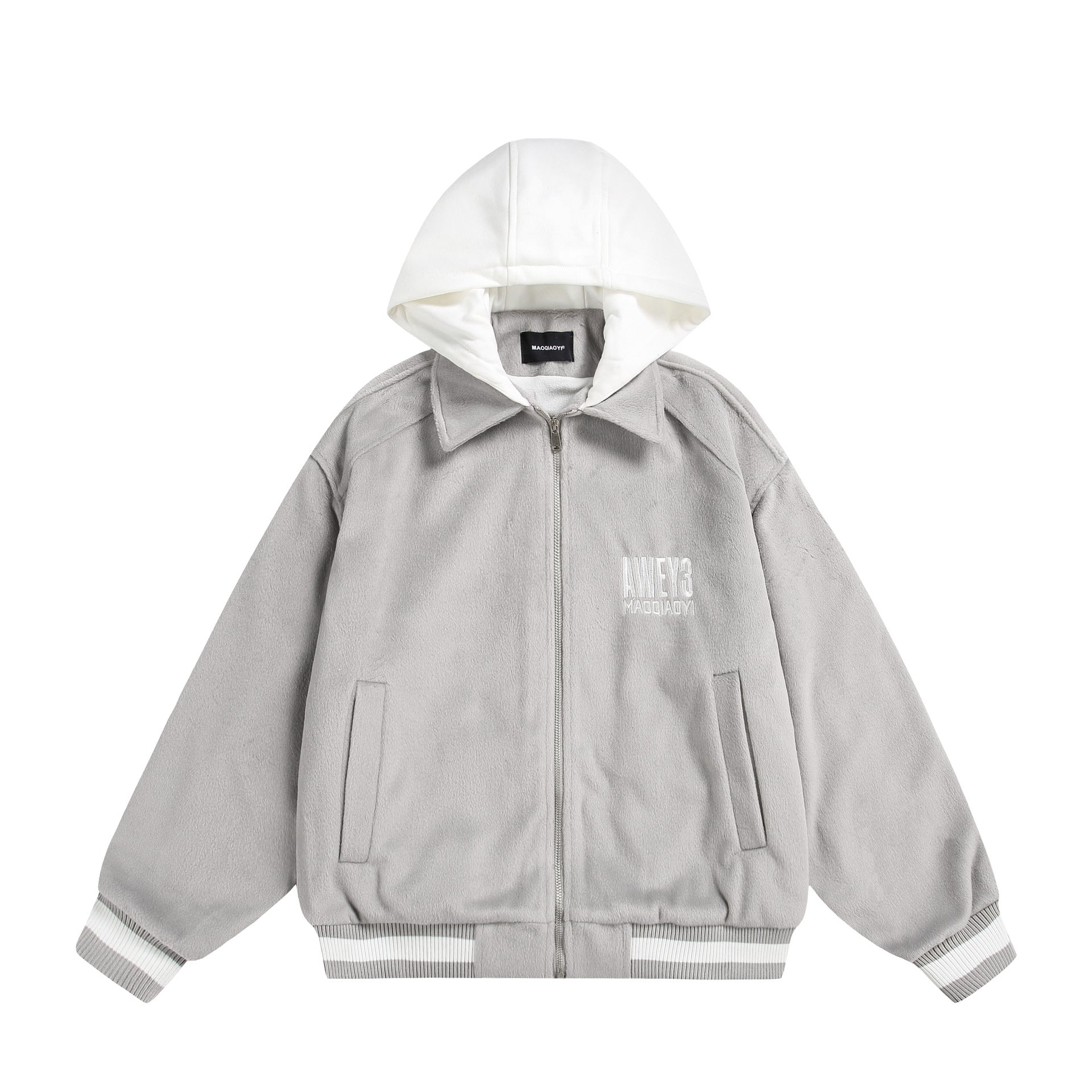 Unisex Oversize Fleece-Bomber Jacket with Contrast Hood Chichicherry