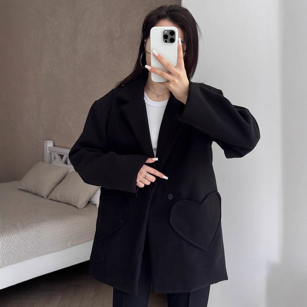 Damen Oversized Blazer-Mantel mit herzförmigen Taschen Chichicherry