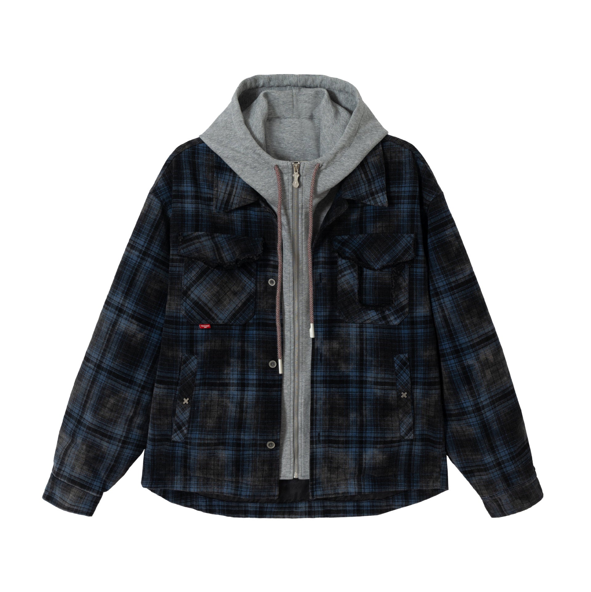 Men's checked layer shirt jacket with integrated hood inner jacket Chichicherry