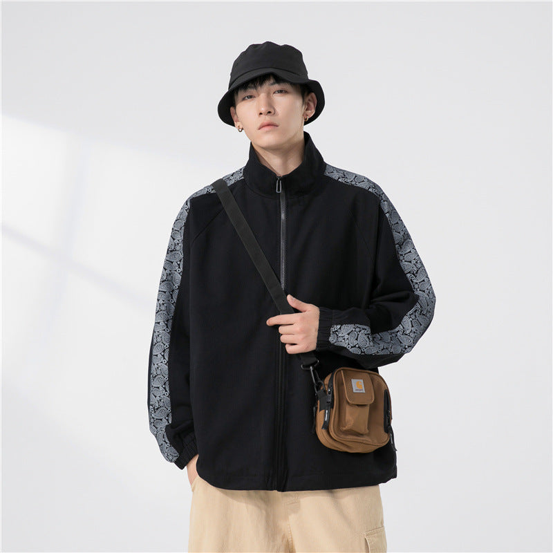 Men's Oversize Transitional Jacket with Raglan Sleeves, Stand Collar, and Elastic Cuffs Chichicherry