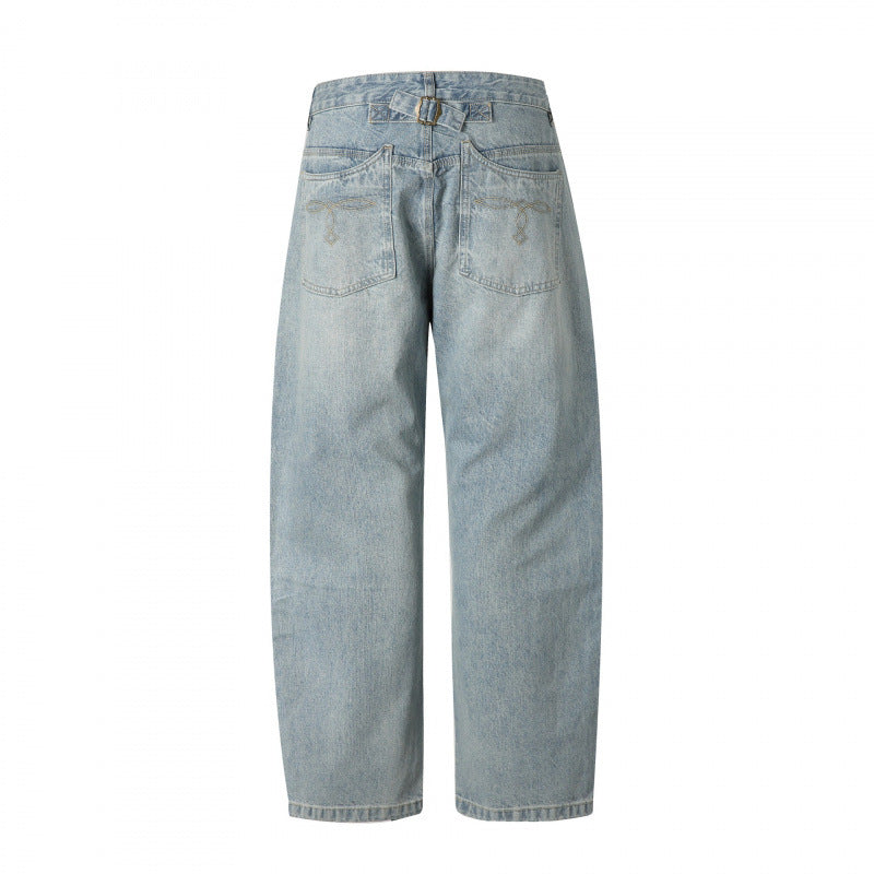Men's Casual Straight Jeans with High Waist, Straight Leg and Stonewashed Finish Chichicherry