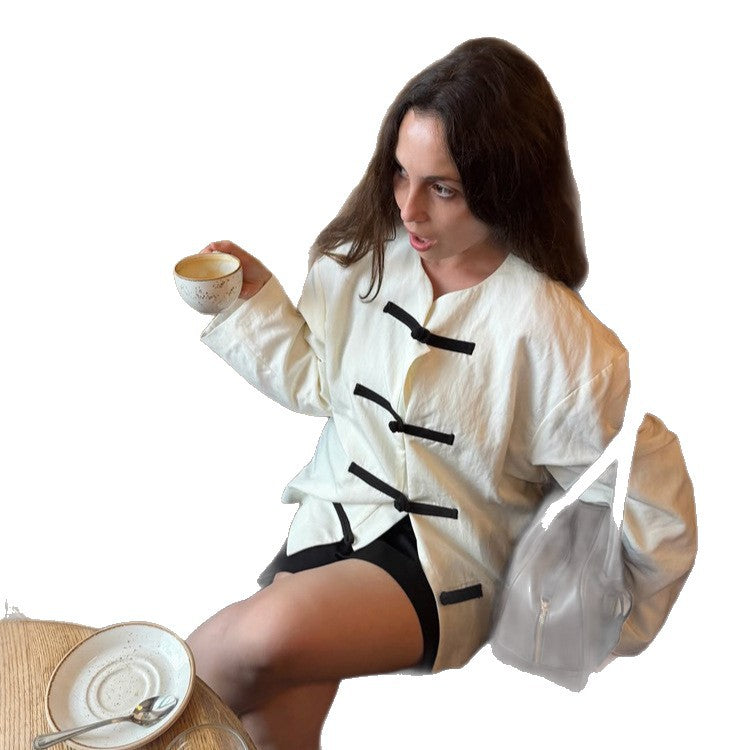 Women's Oversize Boxy Jacket with Toggle Closures and Mandarin Collar Chichicherry