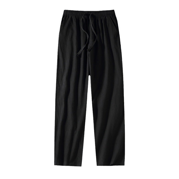 Men's linen pants with elastic waistband and drawstring straight leg Chichicherry