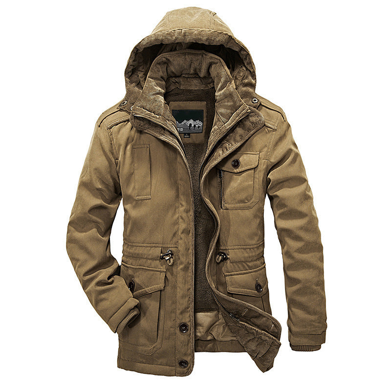 Men's Padded Canvas Field Parka with Sherpa Lining and Hood Collar Chichicherry