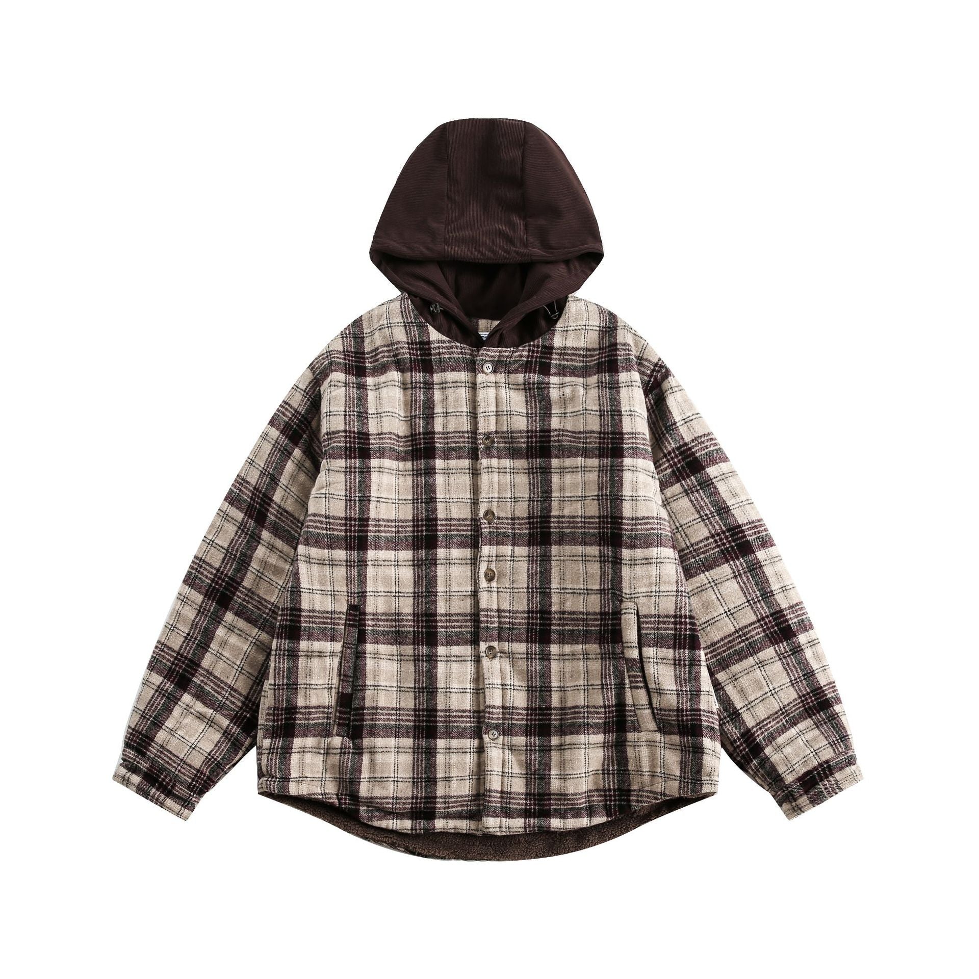 Unisex Oversized Check Shirt with Hood and Teddy Lining Chichicherry