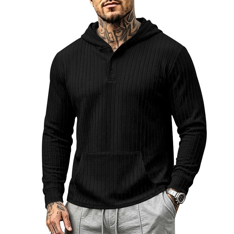 Men's hoodie with waffle texture, Henley placket and kangaroo pocket Chichicherry