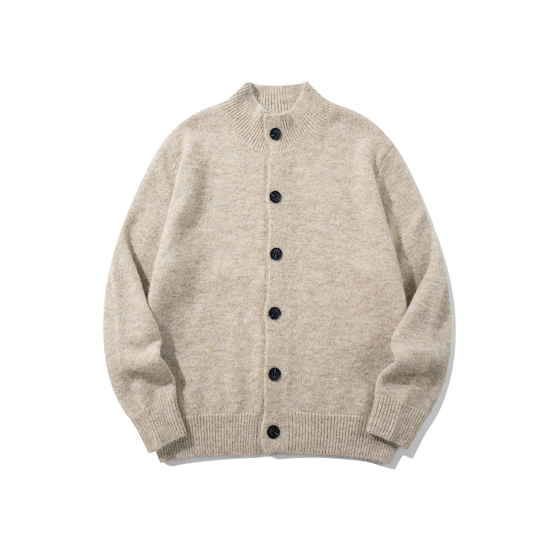 Unisex Chunky Knit Boucle Cardigan with Stand-Up Collar and Button Placket Chichicherry