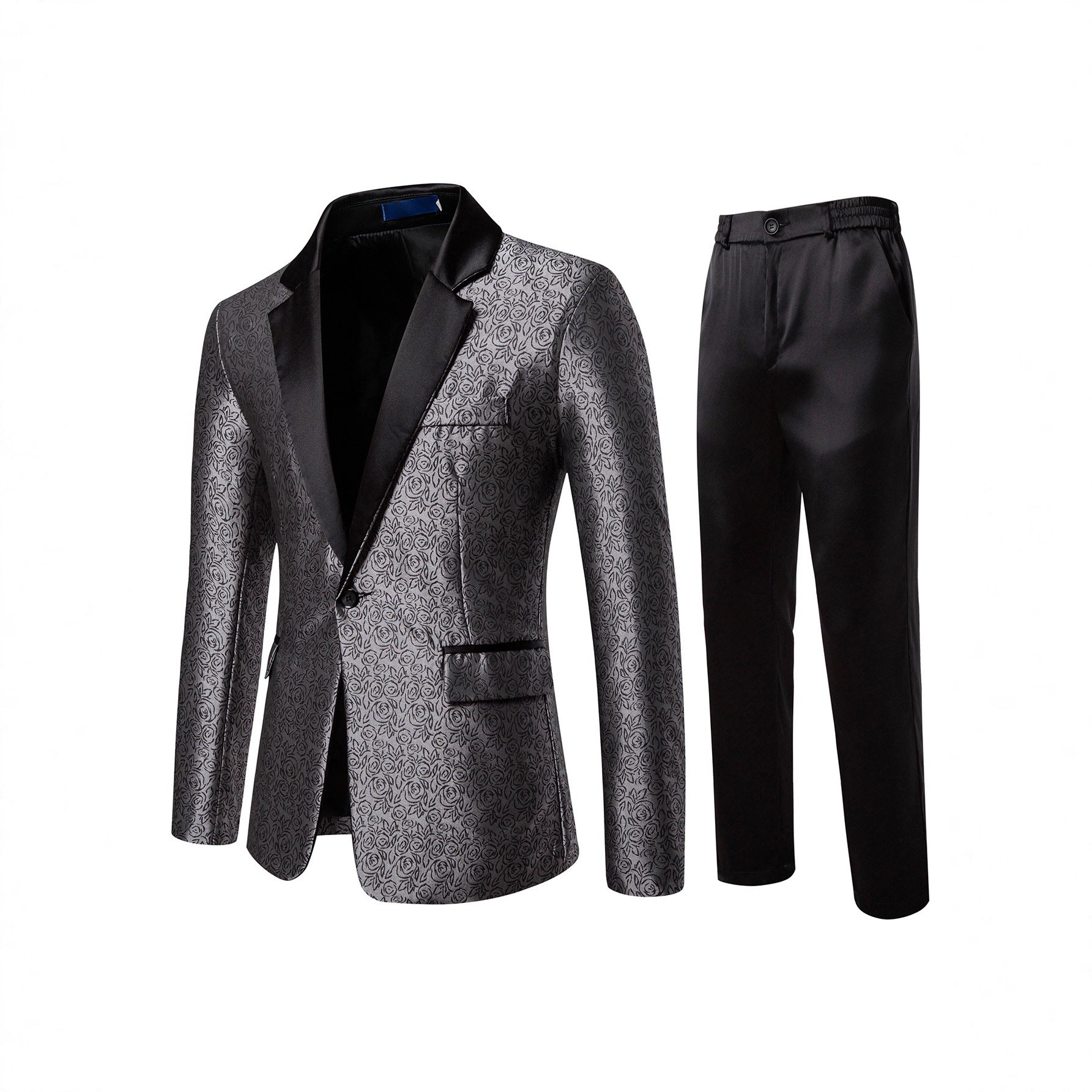 Men's Two-Piece Tuxedo Set with Patterned Jacket and Satin Lapels Chichicherry