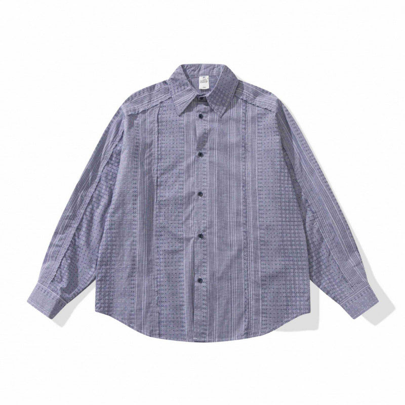 Unisex Oversize-Long Sleeve Shirt made of lightweight textured cotton with a Kent collar and fine striped border Chichicherry