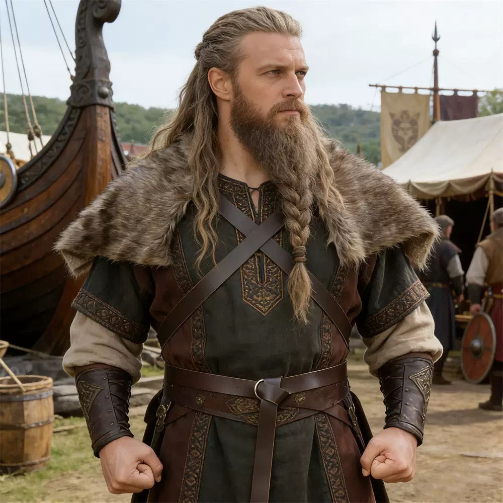 Men's shoulder cape made of faux fur with buckle closure and rustic Viking look Chichicherry